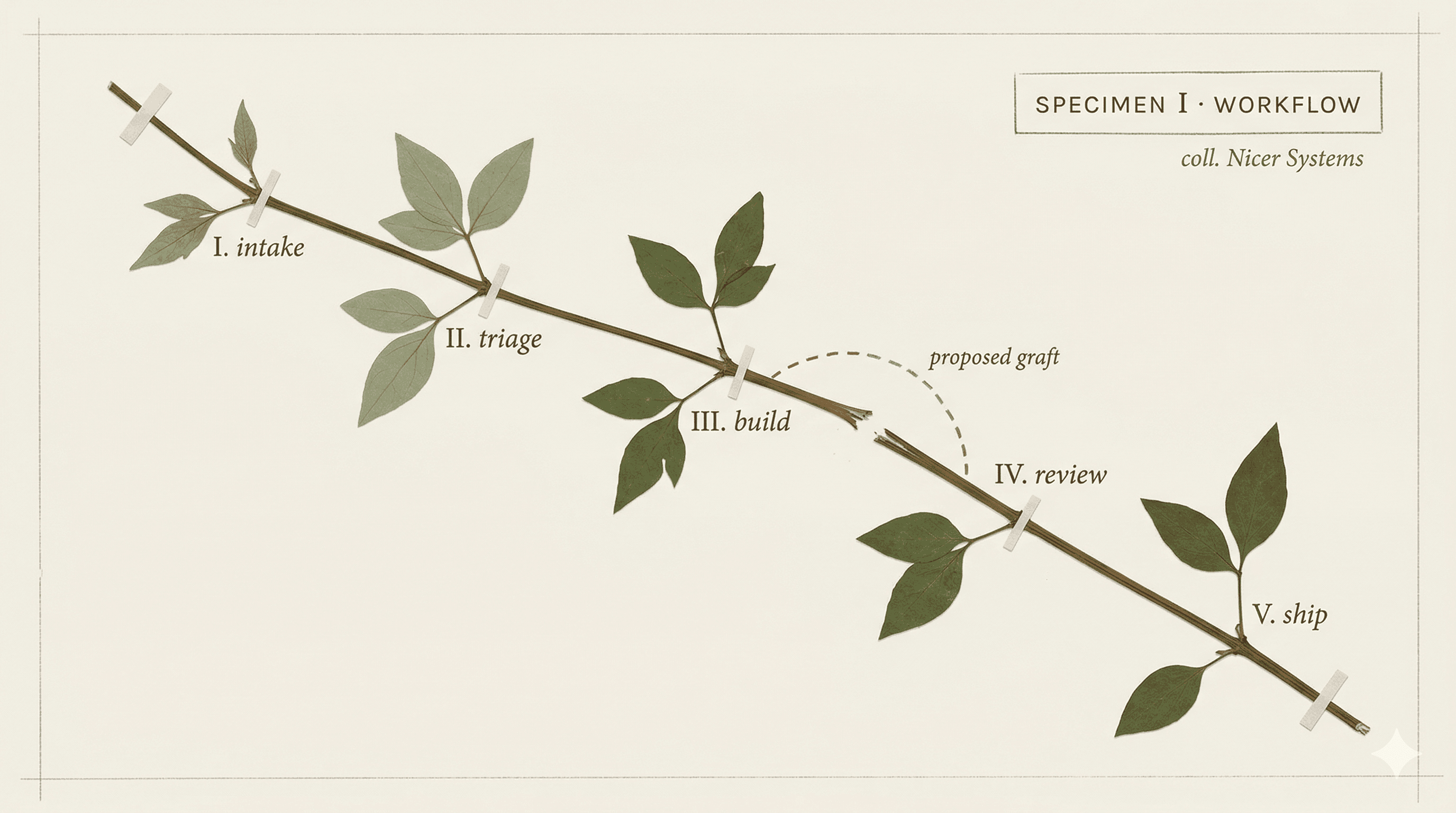 Workflow map with stages, owners, and handoff points